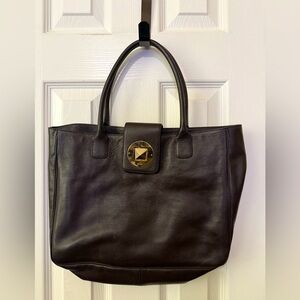 Kate spade black leather tote gold turn lock